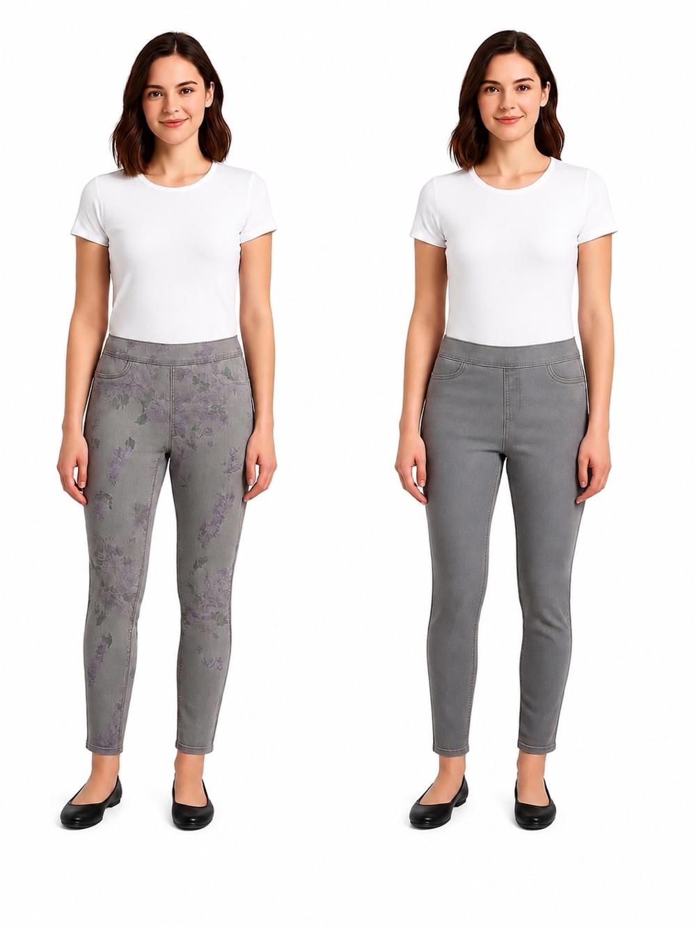 Reversible Gray Floral Pull-On Jeggings Stretch Size 32